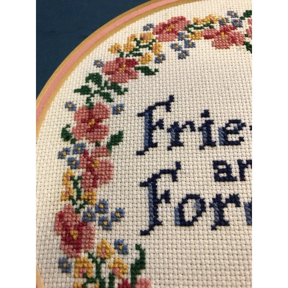 Friends are Forever - Cross Stitch - Finished - Framed size 8 x 8